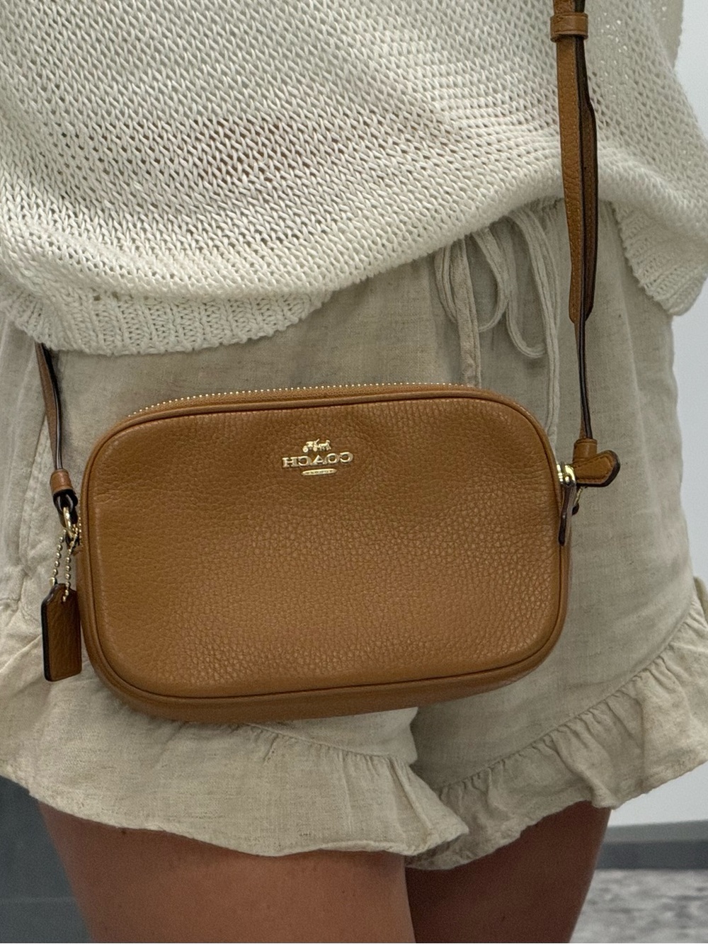 Coach Pebbled Leather Crossbody Bag in Saddle Brown